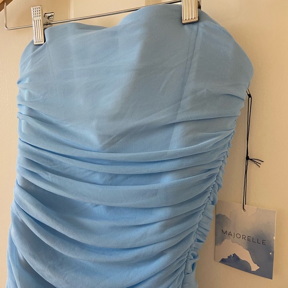 Majorelle Revolve White Strapless Ruched Asymetrical Ursula Dress Sz Medium Blue - Picture 3 of 8